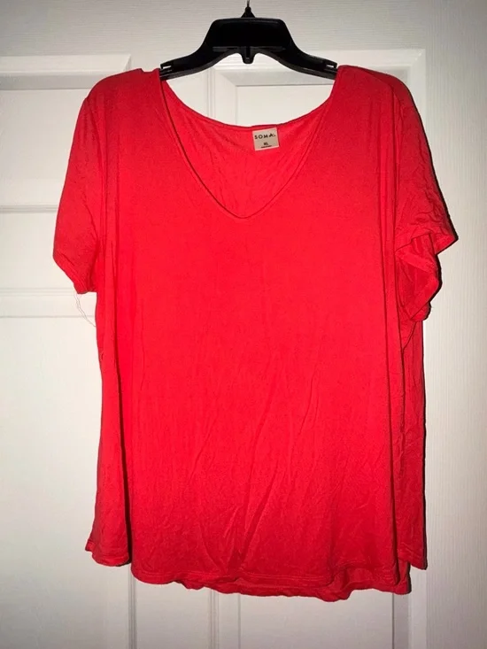 Soma XL Lounge Set Coral Tee & Printed Shorts Soft Pajamas - Picture 3 of 11